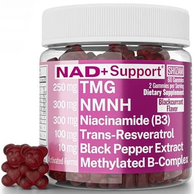 SHIZAM NMN NMNH NAD+ Gummies – NAD Supplement with Reduced Nicotinamide Mononucleotide, TMG (Trimethylglycine, Betaine) & Trans-Resveratrol, Methylated B-Complex