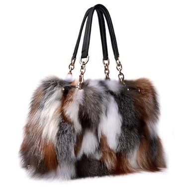 Alice Fan Luxury Real Fox Fur Women's Tote Bag Shoulder Bag Winter Evening Party Handbag (Brown, 13" x 6" x 9")