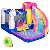 Outsunny 5-in-1 Inflatable Bouncer with Slide, Climbing Wall, Water Gun, Basketball Hoop, and Pool, Unicorn Themed for Kids 3-8 Years Old