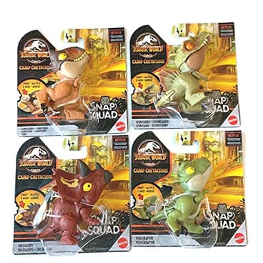Figurine JurassicWorld 2021 Camp Cretaceous Snap Squad Bundle Set (Carnotaurus, Spinosaurus, Triceratops, Velociraptor) - Target Exclusive