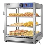 ROVSUN 3-Tier Food Warmer, 800W Commercial Food Warmer Display Electric Countertop Food Pizza Warmer with LED Lighting Removable Shelves Glass Door, Pastry Display Case for Buffet Restaurant 110V