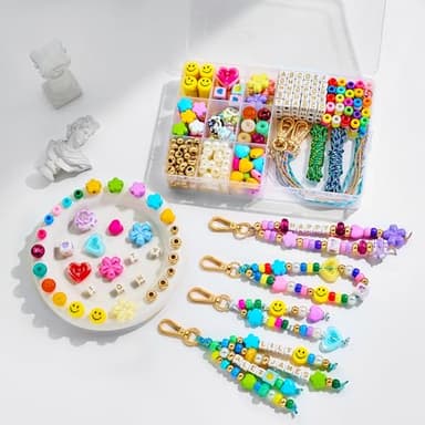 MINIMISSMIANYC 421PCS Beaded Keychain Making Kit for Women,Acrylic Heart Star Flower Letter Alphabet Bag Beads DIY Key Chain Charm Supplies Crafts Accessoriess Jewerly Making Kit for Kids Girls Boys
