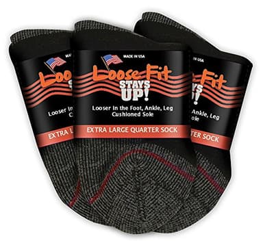Loose Fit Stays Up Men's and Women's Casual Lower Cut Socks (Pack of 3) Made in USA, Cushioned Sole (US, Alpha, Large, Regular, Regular, Black)