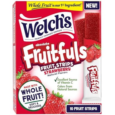 Welch's Absolute Fruitfuls Fruit Strips, Tasty Dried Fruit Snacks for School Lunches, Strawberry, 0.5oz (Pack of 10)