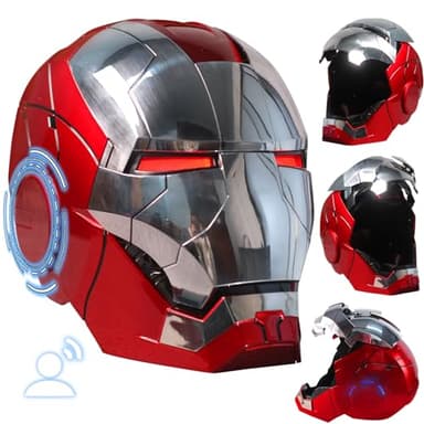 Iron-Mans Helmet Electronic Mark 5 Helmet Silver Voice Control/Sensing/Remote Control Open/Close with Sounds & LED Eyes Light Up Super Hero Movie 1:1 Model Prop.