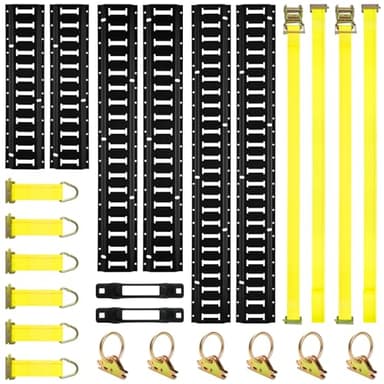 Elechomes E Track Tie-Down Rail Kit：22 Pcs Set Etrack kit 6 Rails, 2 Ratchet Straps, 6 Rope Tie Offs, 6 O Ring Anchors, 2 Single Slot Anchors Securing Accessories for Garages Vans Trailers Motorcycle