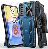 FNTCASE for Samsung Galaxy A15-5G Case: Rugged Protective Phone Cases with Kickstand & Holster | Military Grade Shockproof Protection Sturdy Heavy Duty Drop Proof Hard Covers 6.5 inch Blue