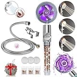 Turbocharged Shower Head Hydro Jet High Pressure Shower Head with Filter Beads Handheld Turbo Fan Shower Kit with Stainless Steel Hose, Wall & Overhead Brackets-Purple