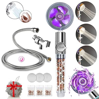Turbocharged Shower Head Hydro Jet High Pressure Shower Head with Filter Beads Handheld Turbo Fan Shower Kit with Stainless Steel Hose, Wall & Overhead Brackets-Purple