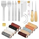 Cridoz 35 Pcs Leather Stitching Pouch Kit with 4mm Prong Sewing Hole Punch, Leather Sewing Tools, Waxed Thread and Large-Eye Stitching Needles for Beginner Leather Sewing Working Crafting Projects