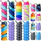 8 Pcs Collapsible Water Bottles Silicone Travel 16 oz Reusable Leakproof Foldable Water Bottles with Clip for Camping Hiking Cycling Travel Gym Yoga Outdoor Sports
