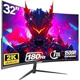 Gawfolk 32 inch Curved Monitor 144hz/180hz Gaming Monitor 1500R QHD (2560x1440p) 2k Computer Monitor Screen with FreeSync, DisplayPort, HDMI, Wall Mountable