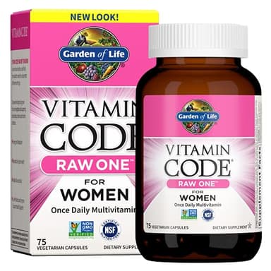 Garden of Life Vitamin Code Raw One for Women, Once Daily Women's Multivitamin - 75 Capsules, One a Day Vitamins Whole Food Iron, Probiotics for Digestive Health, Gluten Free Vegetarian