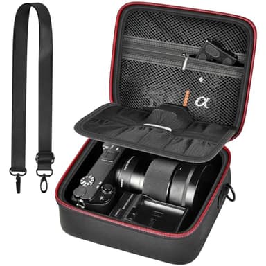 casmilee Camera Case for Sony Alpha ZV-E10 Alpha a6400/ a6700/ a6100/ a6000/ a6600/ a6500 Mirrorless Digital Camera, Hard Travel Bag with a Shoulder Strap for Lens & Accessories (Black, Medium)