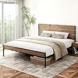 CXVX King Size Metal Platform Bed Frame with Modern Wooden Headboard and Footboard, Easy Assembly, No Box Spring Needed, Noise-Free, Vintage Brown