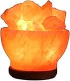 ZenGlo Himalayan Mini Salt Lamp Bowl with Natural Crystal Chunks, USB Plug & Elegant Wood Base, Crafted from Pakistan, Perfect for Home Décor and Holiday Gift