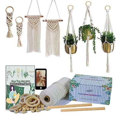Easy Macrame Kits for Adults Beginners Supplier Wood Beads,Rings,Wooden Dowel for Macrame Plant Hangers,Boho Wall Hanging with Instruction Book for Starters Christmas Crafts for Adults