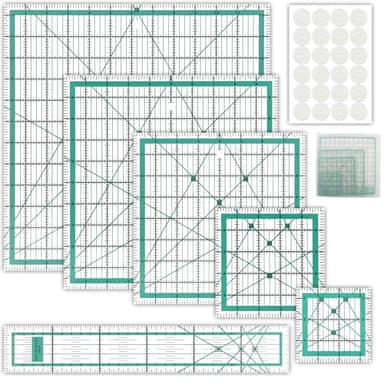 Soleeya 6 Pcs Quilting Rulers and Templates, Quilt Ruler, Acrylic Square Ruler, with Silicone Non-Slip Mat and Storage Bag (3.5"x3.5", 5"x5", 8"x8", 10"x10", 12.5"x12.5", 2"x12")