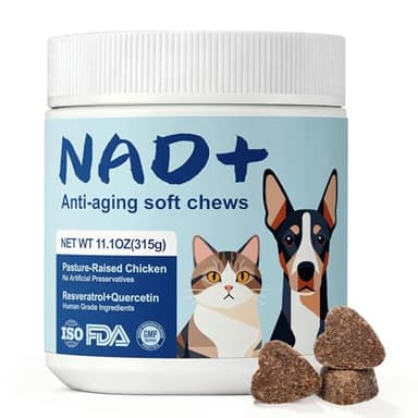 NAD+ Precursor & Senior Dog Multivitamin Supplement, 90 NMN Supplements for Longevity, Anti-Aging & Energy, Dog Daily Support Vitamins Chews for Hip & Joints, Skin & Coat, Chicken