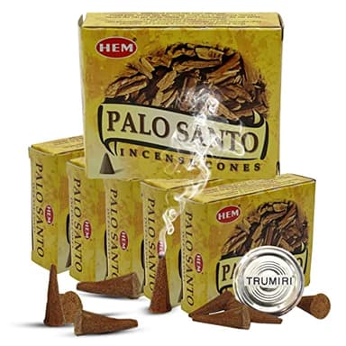 Palo Santo Incense Cones and Burner Holder Bundle from Hem Incense Trumiri for Smudging and Aroma - Pack of 6 (Approx 60 Cones)