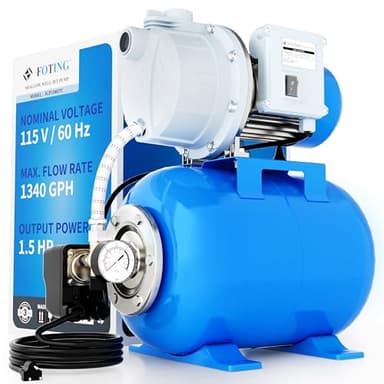 FOTING 1.5HP Shallow Well Pump w/Pressure Tank, 1340GPH Jet Pumps Garden Pump, Water Transfer Draining Irrigation Pumps, Water Booster Jet Pump Stainless Steel for Home Garden Lawn Farm, Blue
