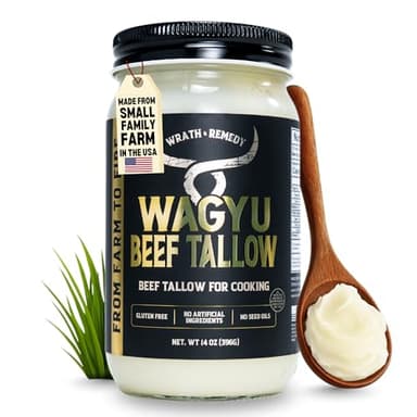 Wagyu Beef Tallow for Cooking (14 oz) — US-Made, 100% Pure Wagyu Tallow, Rich Umami Flavor — Premium Beef Tallow for Frying, Searing, Baking(S.P ~400°F) — Keto, Paleo, Carnivore Friendly– No Additives