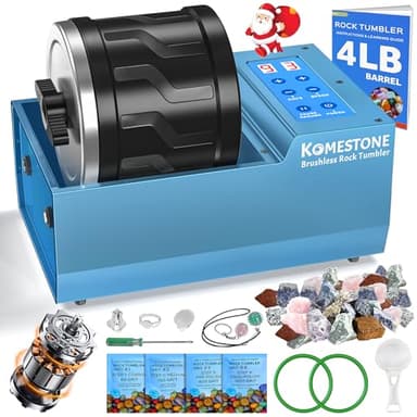 Professional Rock Tumbler Kit – 4LB Large Capacity Barrel with Brushless Motor & Heavy Metal Base, Adjustable Speed & 9-Day Timer, Includes All Accessories, Rock Polisher for Adults & Collectors