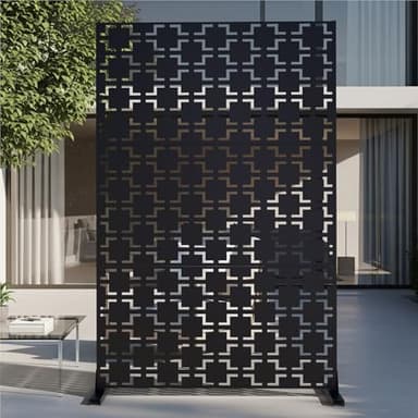 72" Metal Privacy Screen Freestanding Outdoor Room Divider Decorative Laser Cut Fence Panel, Weatherproof Patio Privacy Fence for Garden, Balcony, Backyard Landscape