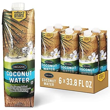 Nature's Greatest Foods, Organic Coconut Water, USDA Organic Certified, No Sugar Added, Never from Concentrate, Pure & Refreshing, 33.8 fl oz (Pack of 6)