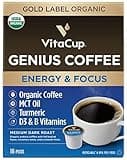 VitaCup Keto Coffee Pods with MCT Oil, Turmeric, Vitamins B & D for Energy in Recyclable K-Cup Compatible Pods