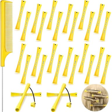 Chuangdi 24 Pcs Hair Perm Rods Plastic Cold Wave Perming Curlers Hair Rollers with Steel Pintail Comb Rat Tail Comb Tools for Hairdressing Styling(Yellow,0.28 Inches)