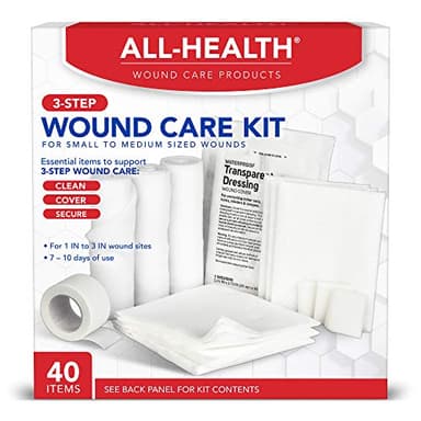 All Health Wound Care Kit & First Aid Supplies, 40 Piece | for Small to Medium Sized Wounds, Professional Use for Car, Home, Camping, Hiking and More