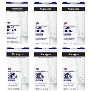 Neutrogena Norwegian Formula Moisturizing Hand Cream & Lotion for Dry Hands, Fragrance Free Glycerin Concentrated Relief, Over 200 Uses, 6 Pack, 2 oz Each (Total 12 Fl Oz)