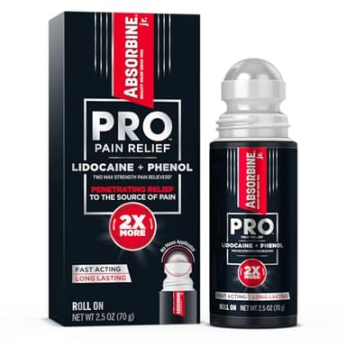 Absorbine Jr. PRO Maximum Strength Lidocaine Roll-On for Targeted Nerve and Muscle Pain Relief, 4% Lidocaine + 1.5% Phenol, Fast Acting & Long Lasting, 2.5 oz