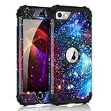 Miqala for iPhone SE 2022/2020 Case,Shiny in The Dark Three Layer Heavy Duty Shockproof Hard Plastic Bumper +Soft Silicone Rubber Protective Case for Apple iPhone SE(3rd Gen/2nd Gen) 4.7 inch,Blue