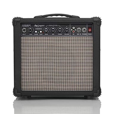 Leo Jaymz 20W Electric Guitar Amplifier - Clean and Distortion Channel - 3 Band Equalization and CD Line Input - Recording Studio, Practice Room, Small Courtyard (6.5", Black)