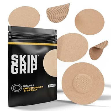 Skin Grip Adhesive Patches Compatible with Dexcom G7 & Stelo CGM – Waterproof & Sweatproof Cover for Continuous Glucose Monitor Sensor, Stays Secure for 10-15 Days – 20 Pack, Tan