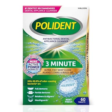 Polident 3 Minute Antibacterial Dental Appliance Cleanser Tablets, Retainer Cleaner Tablets, 60 Count
