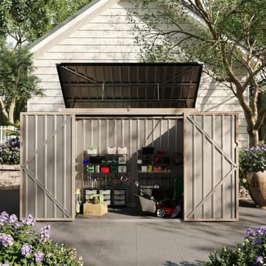 3x6 FT Metal Trash Can Shed, 2-Bin Outdoor Garbage Storage with Chain Lid, Weather-Resistant Bin Enclosure for Garden/Backyard/Patio