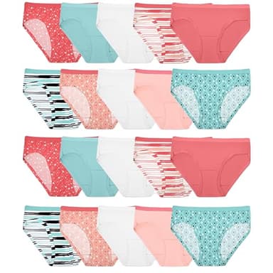 Fruit of the Loom Girls' Cotton Hipster Underwear, 20 Pack-Fashion Assorted, 6
