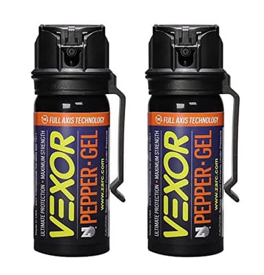 VEXOR Pepper Gel from Zarc, Maximum Strength Police Pepper Spray, Gel is The Future, Full Axis Technology Shoots from Any Angle 18-feet, Flip-top Safety aand Belt Clip Included (2 Pack)