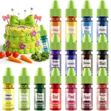 Natural Food Coloring Gel - 16 Colors Plant Based Dye Free Food Coloring, Liquid Natural Food Dye for Baking, Cookies, Easter Egg, Icing, Dessert Decorating, Fondant, Slime-0.25fl oz