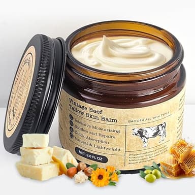 MTGBO Beef Tallow Honey Balm for Sensitive Skin:100% Organic Grass-Fed Vintage Tallow Moisturizer For Face Cracked Hands Non-Greasy Nourishing Cream With Olive Oil - Eczema Safe All Skin Types 2 oz