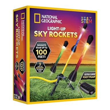 NATIONAL GEOGRAPHIC Air Rocket Toy – Ultimate LED Rocket Launcher for Kids, Jump and Launch The Light Up, Air Powered, Foam Tipped Rockets up to 100 Feet