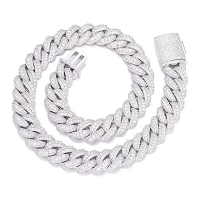 OLVLUS 18mm Iced Out Cuban Link Chain 18K White Gold Plated Bling 5A+ Cubic Zirconia Diamond Chain Hip Hop Rapper Thick Cuban Link Necklace Luxury Jewelry for Men and Women (18 Inches, Silver)