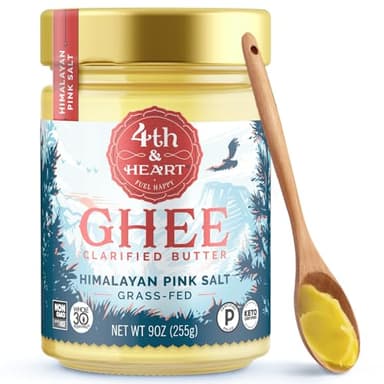 4th & Heart Himalayan Pink Salt Grass-Fed Ghee, Clarified Butter, 1:1 Butter Substitute, Pasture-Raised, Lactose & Casein Free, 9 oz