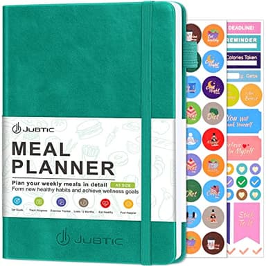 JUBTIC Meal Planner Notebook, Weekly & Daily Meal Prep Journal with Shopping and Grocery Lists for Food Planning Menu Planning Healthy Diet and Habits Tracker, Last 1 Year,Undated, A5, Green