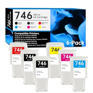 746 Ink Cartridge 300-ml Set with New Chip Replacement for HP 746 Ink Cartridge P2V83A P2V82A P2V81A P2V80A P2V79A P2V78A for DesignJet Z6 & Z9+ Large Format Printer, 6-Pack 746 High Capacity Ink Kit