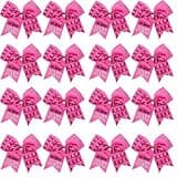16 Pieces 7 Inch Breast Cancer Awareness Cheer Hair Bows Ponytail Holder Large Glitter Pink Ribbon Hair Bows Accessories Elastic Band Handmade for Teens Women