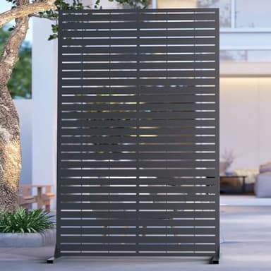 6FT Outdoor Metal Privacy Screen – Decorative Privacy Fence and Room/Garden Divider, Weather-Resistant Freestanding Panel with Stand, Durable Steel for Patio, Garden, Balcony, or Backyard